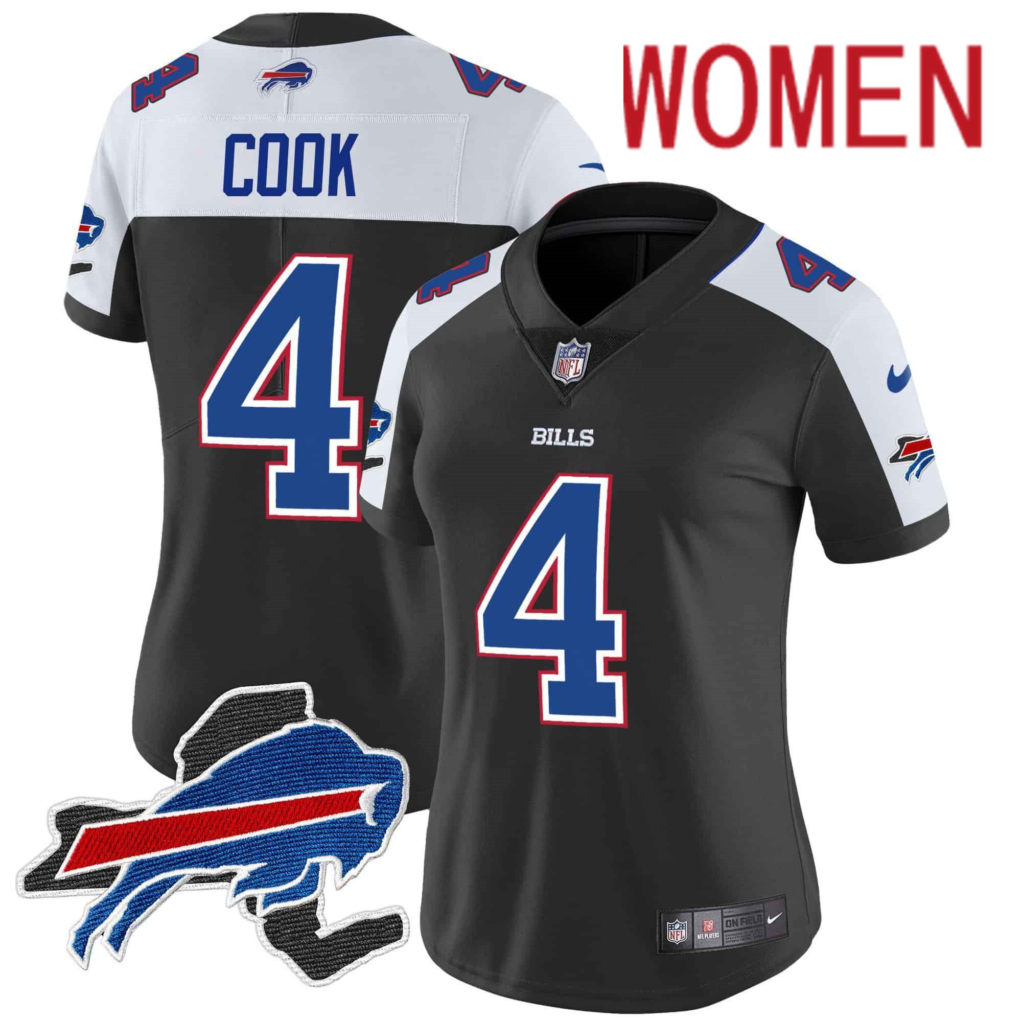 Women Buffalo Bills #4 Cook Black 2024 Nike Patch Vapor Limited NFL Jersey->women nfl jersey->Women Jersey